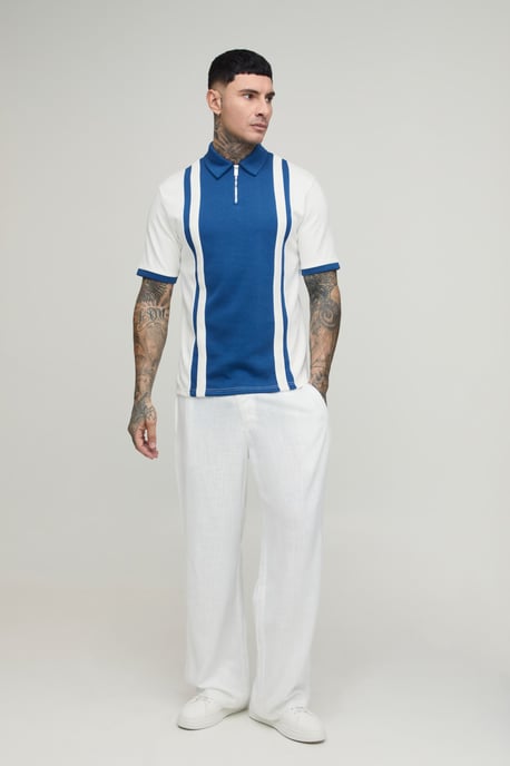 Tall Slim Panelled Zip Neck Interlock Polo - Image 4