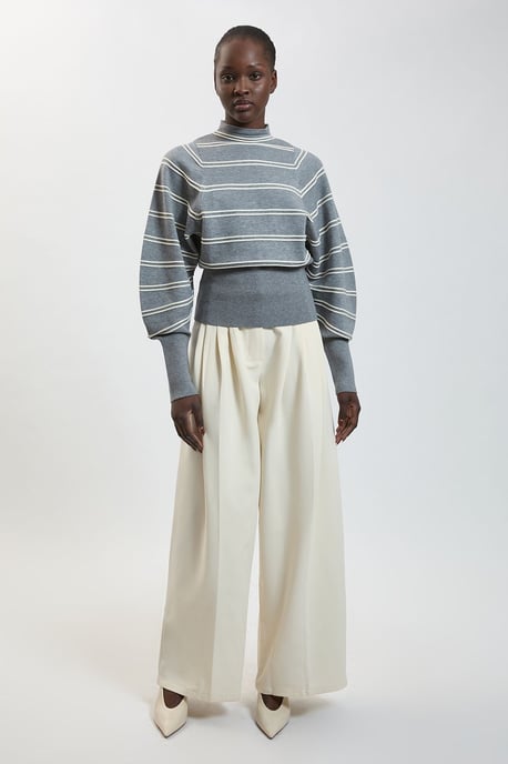 Wool Look Rib Detail Long Sleeve Knitted Top - Image 1