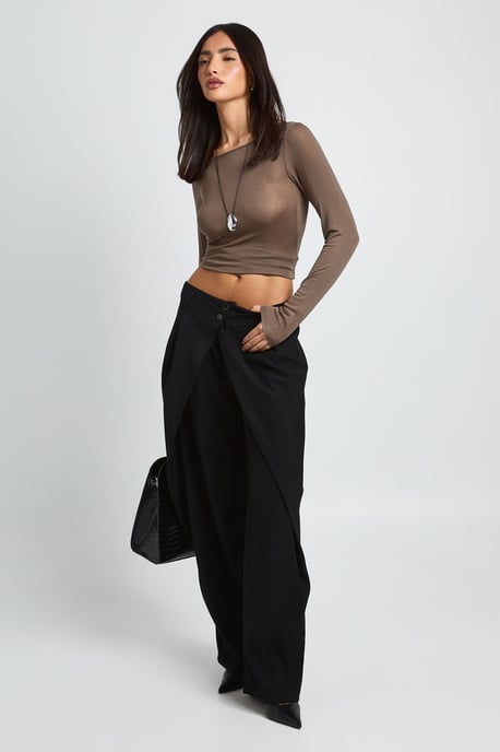 Wrap Pleat Detail Barrel Leg Trousers - Image 1