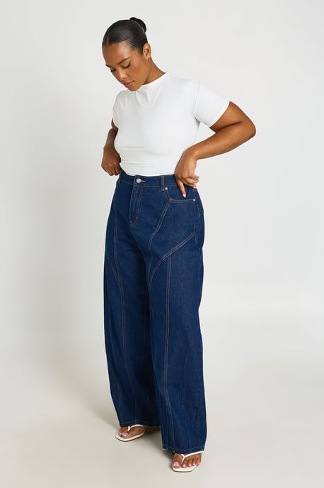 Plus Mid Waist Seam Detail Barrel Jean - Image 3