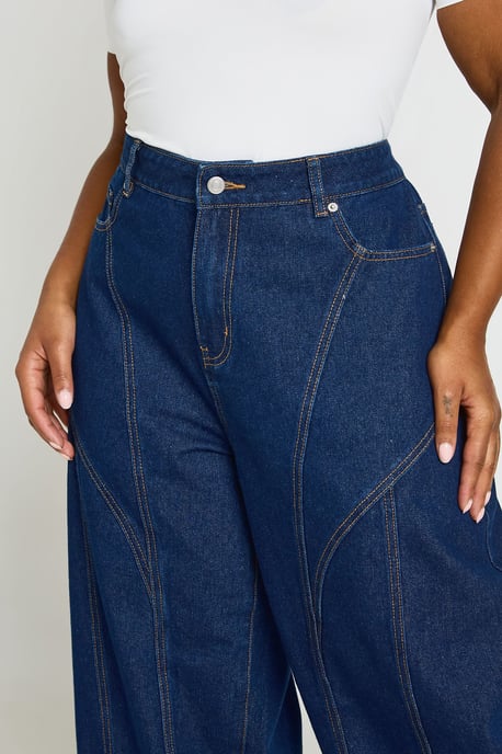 Plus Mid Waist Seam Detail Barrel Jean - Image 4