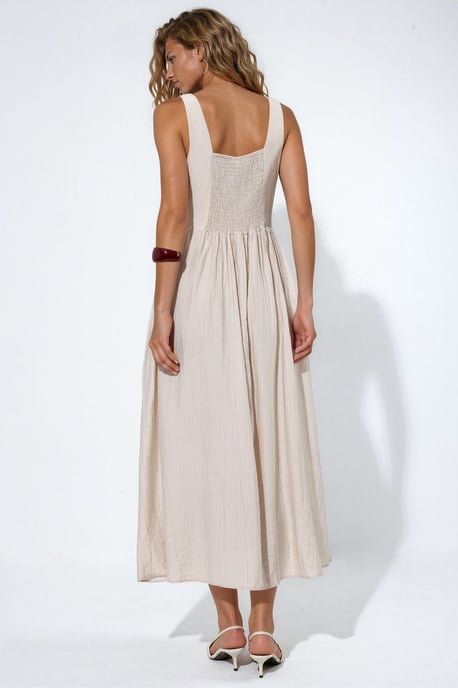 Solid Midi Dress with Square Collar - Image 3