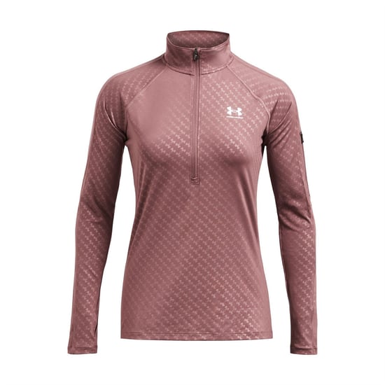 Women's Under Armour Emboss Half Zip Slim Fit Tracksuit Top in Brown - Image 1