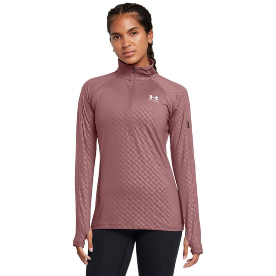 Women's Under Armour Emboss Half Zip Slim Fit Tracksuit Top in Brown - Image 3