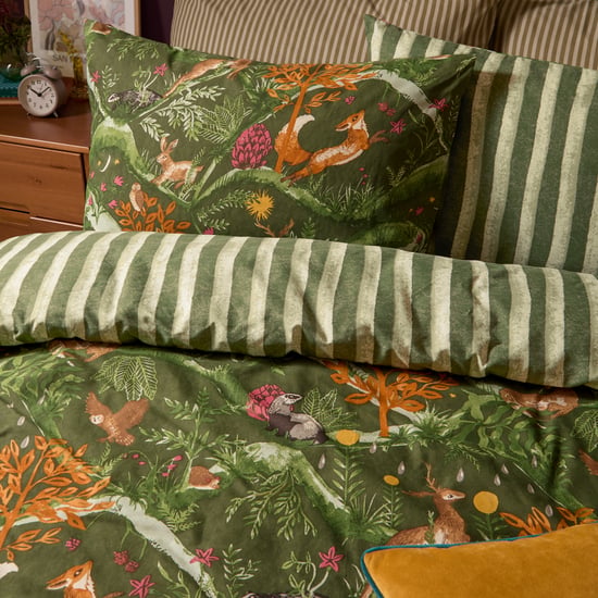 Furn Nya Woodland Reversible Printed Duvet Cover Set, Forest - Image 3