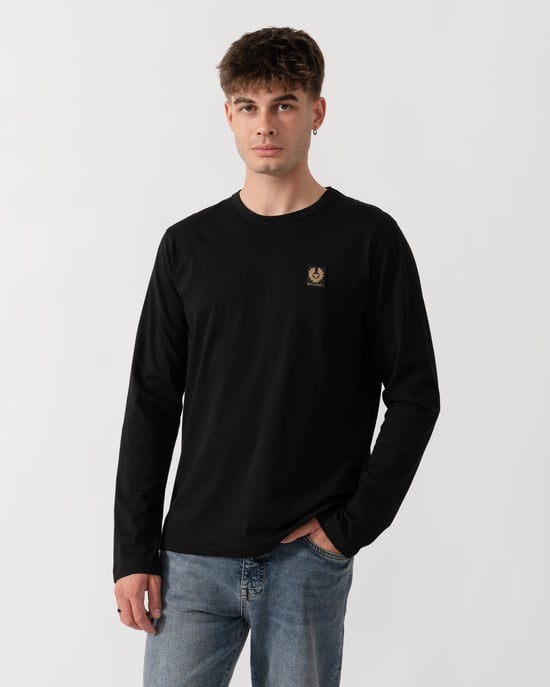 Regular Fit Long Sleeve Logo Detail T-Shirt in Black - Image 1