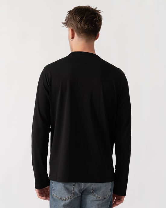 Regular Fit Long Sleeve Logo Detail T-Shirt in Black - Image 2