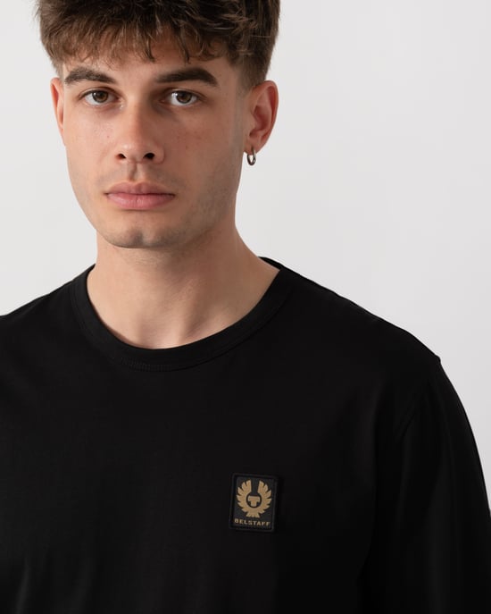Regular Fit Long Sleeve Logo Detail T-Shirt in Black - Image 3