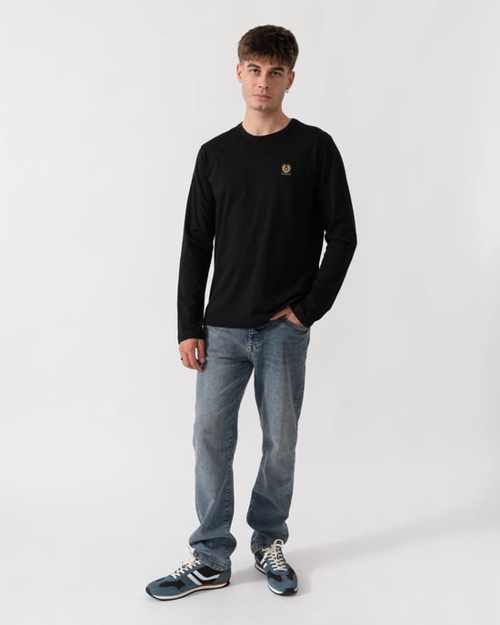 Regular Fit Long Sleeve Logo Detail T-Shirt in Black - Image 4