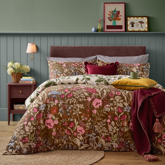 Furn Forest Bloom Reversible Printed Duvet Cover Set, Chocolate - Image 1