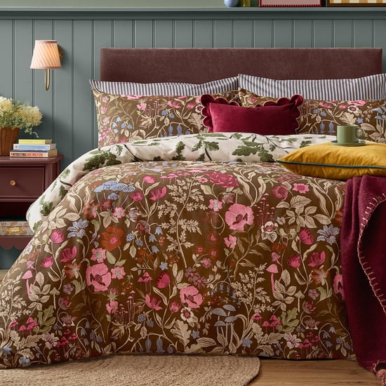 Furn Forest Bloom Reversible Printed Duvet Cover Set, Chocolate - Image 4