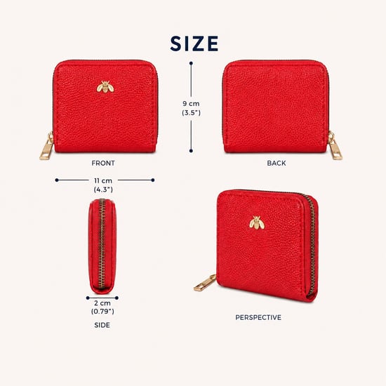 Women’s Small Zip Around Coin Purse RFID Bee Logo Card Wallet in Red - Image 3