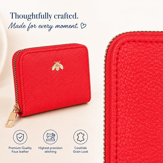 Women’s Small Zip Around Coin Purse RFID Bee Logo Card Wallet in Red - Image 4