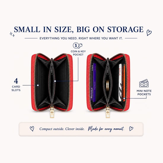 Women’s Small Zip Around Coin Purse RFID Bee Logo Card Wallet in Red - Image 5
