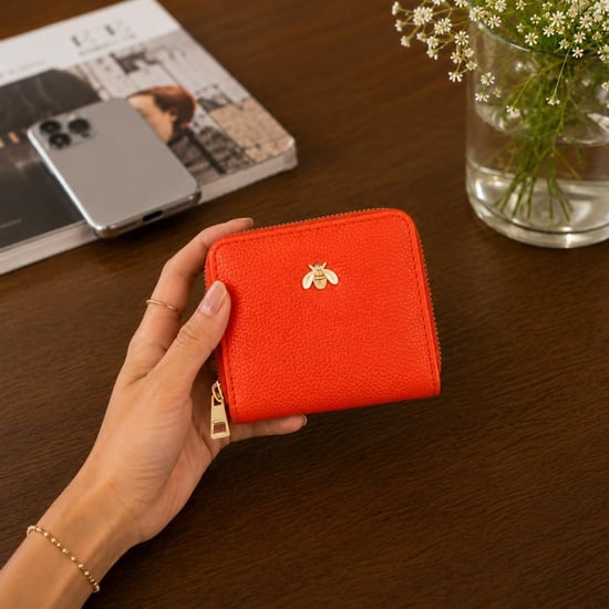Women’s Small Zip Around Coin Purse RFID Bee Logo Card Wallet in Orange - Image 2