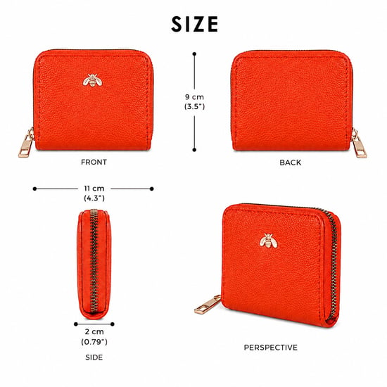 Women’s Small Zip Around Coin Purse RFID Bee Logo Card Wallet in Orange - Image 3
