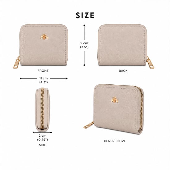 Women’s Small Zip Around Coin Purse RFID Bee Logo Card Wallet in Nude - Image 3