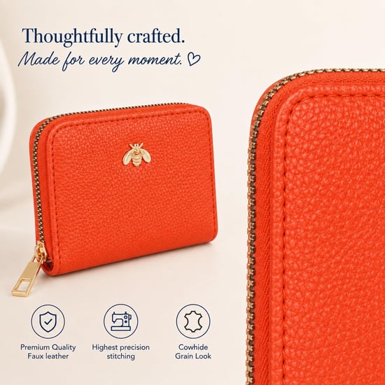 Women’s Small Zip Around Coin Purse RFID Bee Logo Card Wallet in Orange - Image 4