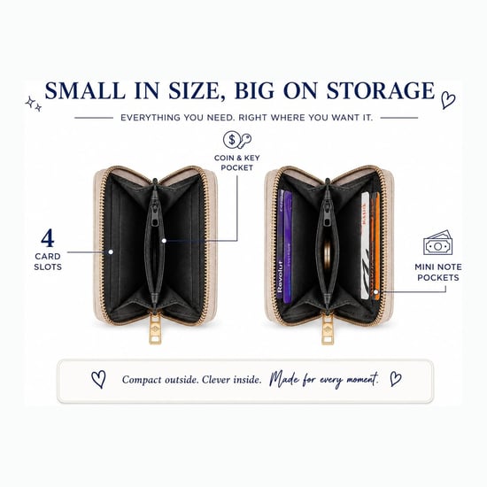 Women’s Small Zip Around Coin Purse RFID Bee Logo Card Wallet in Nude - Image 5