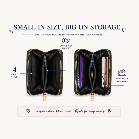 Women’s Small Zip Around Coin Purse RFID Bee Logo Card Wallet in Black - Image 5