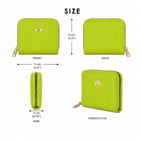 Women’s Small Zip Around Coin Purse RFID Bee Logo Card Wallet in Lime Green - Image 3