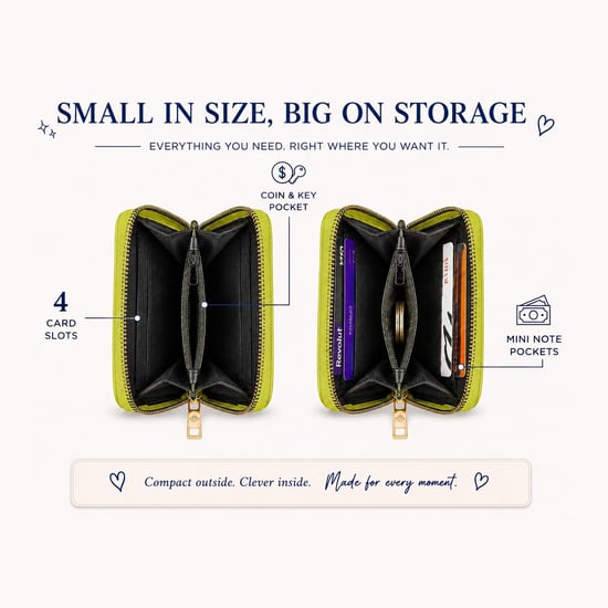 Women’s Small Zip Around Coin Purse RFID Bee Logo Card Wallet in Lime Green - Image 5