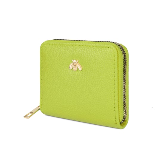 Women’s Small Zip Around Coin Purse RFID Bee Logo Card Wallet in Lime Green - Image 6