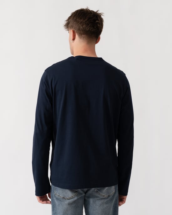 Regular Fit Long Sleeve Logo Detail T-Shirt in Navy - Image 2