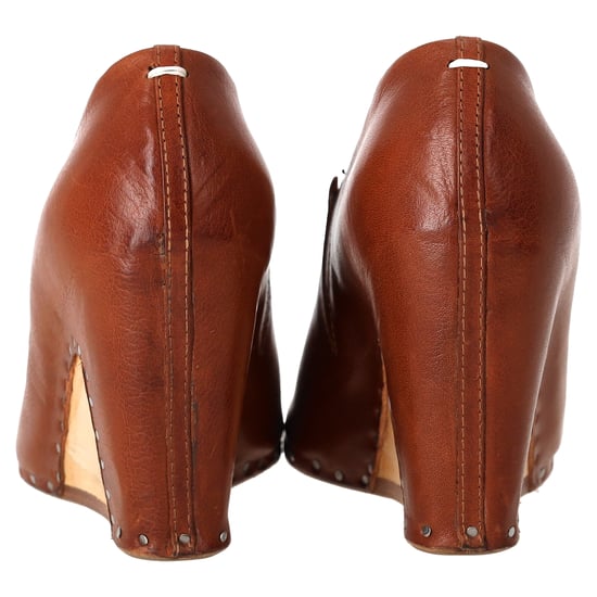 Maison Margiela Öppen Tå Piped Wedge i Tan Läder - Image 3