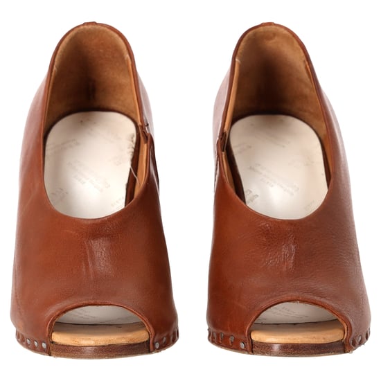 Maison Margiela Öppen Tå Piped Wedge i Tan Läder - Image 4