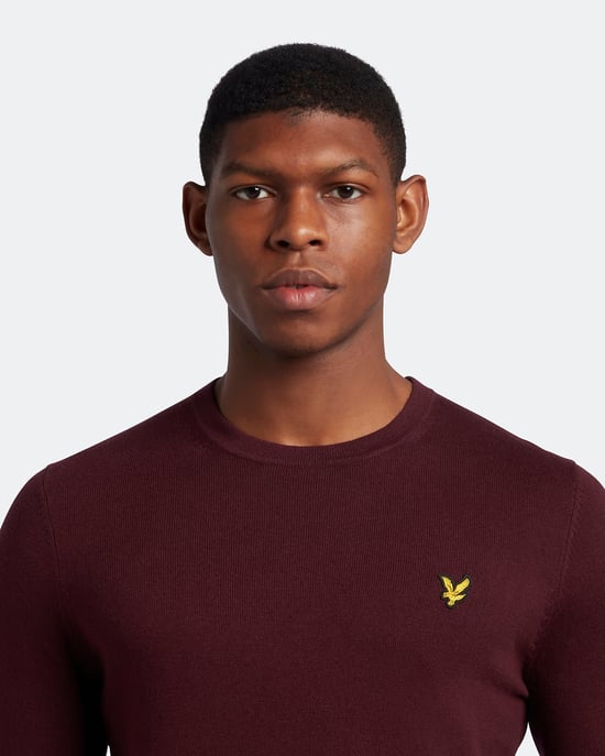 Lyle & Scott Bomull Merino Crew Neck Jumper i Burgundy - Image 4