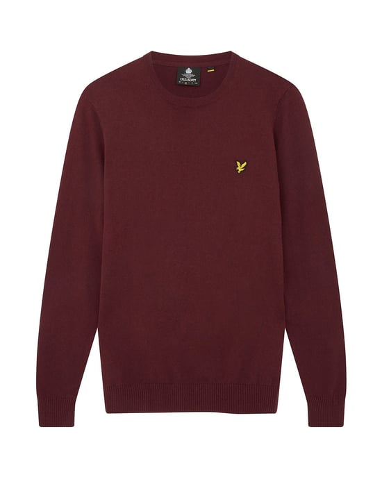 Lyle & Scott Bomull Merino Crew Neck Jumper i Burgundy - Image 5