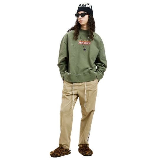 Palm Angels Burning Logo Crew Neck Militär - Image 3