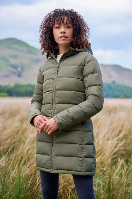 'Stratus' Women's Extreme Down Jacket Water Resistant Long Puffer Winter Coat Khaki - Image 3