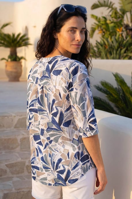 Classic Abstract Print V-Neck Top - Image 2