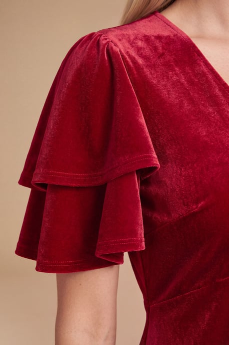 Petite DP Luxe Velvet Double Flutter Midi Dress - Image 3
