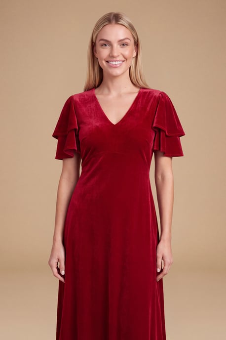 Petite DP Luxe Velvet Double Flutter Midi Dress - Image 4