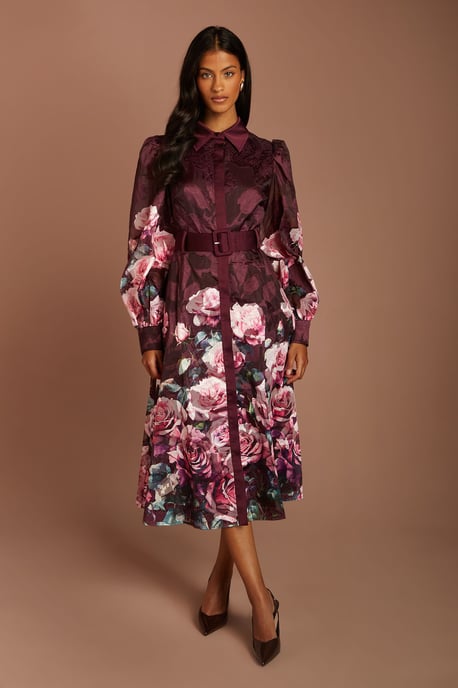 Petite Printed Jacquard Shirt Dress With Belt - Image 1