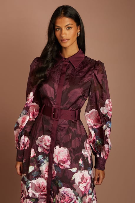 Petite Printed Jacquard Shirt Dress With Belt - Image 2