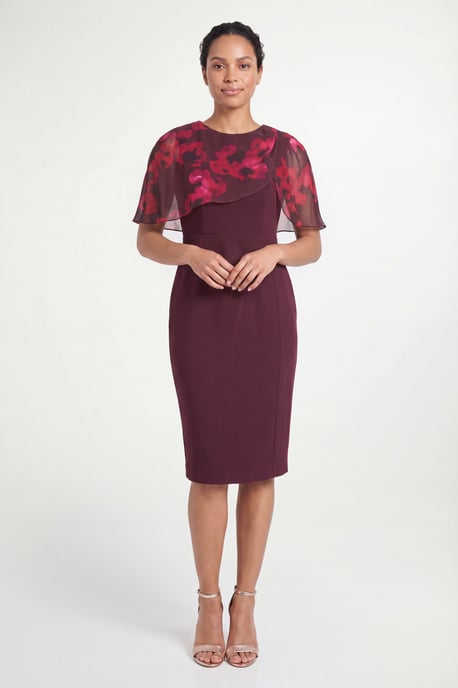 Petite Floral Cape Detail Pencil Dress - Image 1