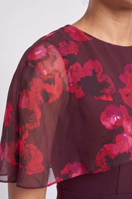Petite Floral Cape Detail Pencil Dress - Image 3