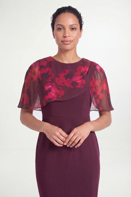 Petite Floral Cape Detail Pencil Dress - Image 4
