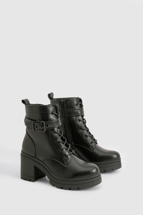 Buckle Detail Lace Up Hiker Boots - Image 2
