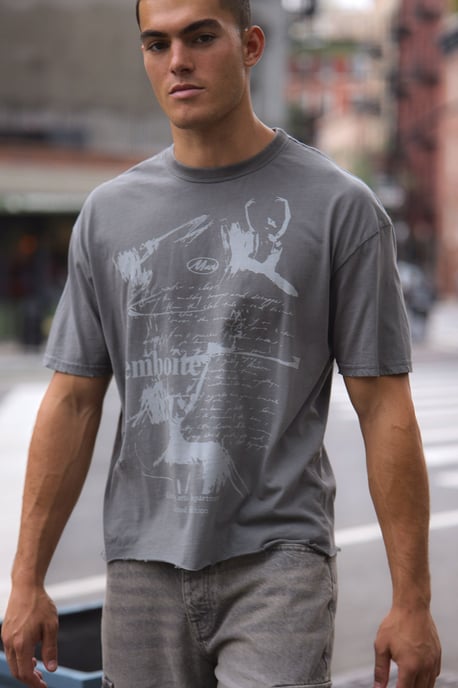 Oversized Boxy Distressed Grunge Print Vintage Washed T-Shirt - Image 1