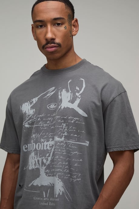 Oversized Boxy Distressed Grunge Print Vintage Washed T-Shirt - Image 3