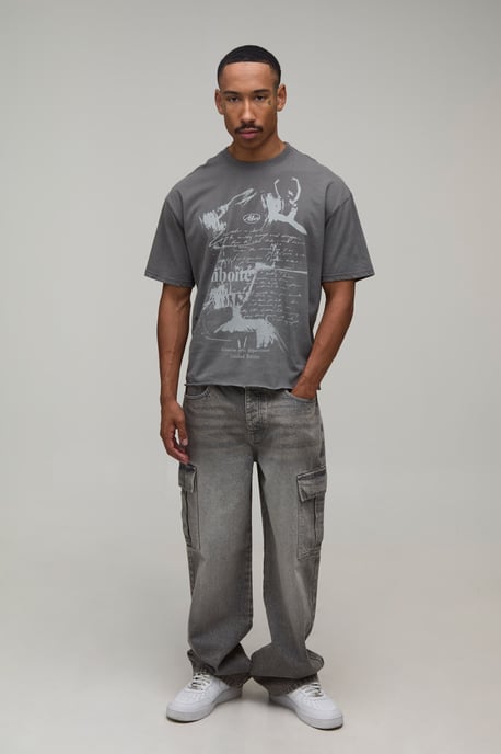 Oversized Boxy Distressed Grunge Print Vintage Washed T-Shirt - Image 4