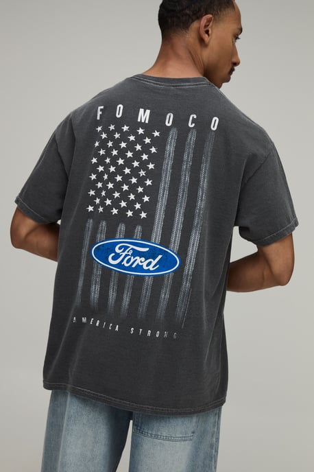 Washed Oversized Ford License Print T-Shirt - Image 1