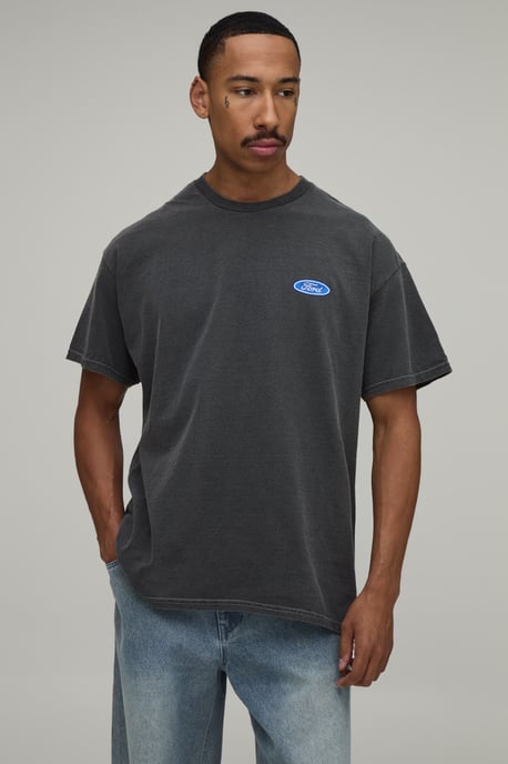 Washed Oversized Ford License Print T-Shirt - Image 3