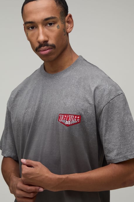 Oversized Ofcl Man Embroidered Spray Wash T-Shirt - Image 3