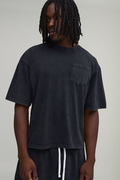 Tall Essential Washed Oversized Boxy Front Pocket T-Shirt - Image 1